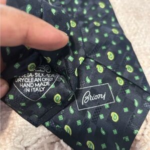 Brioni Silk Tie with Black and Green Paisley